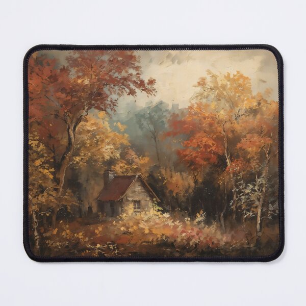 Item preview, Vintage Autumn Forest Cabin - Moody Fall Landscape Oil Painting designed and sold by Sergey Sedunov.
