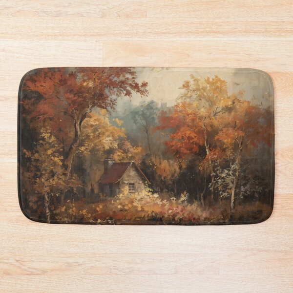 Item preview, Vintage Autumn Forest Cabin - Moody Fall Landscape Oil Painting designed and sold by Sergey Sedunov.