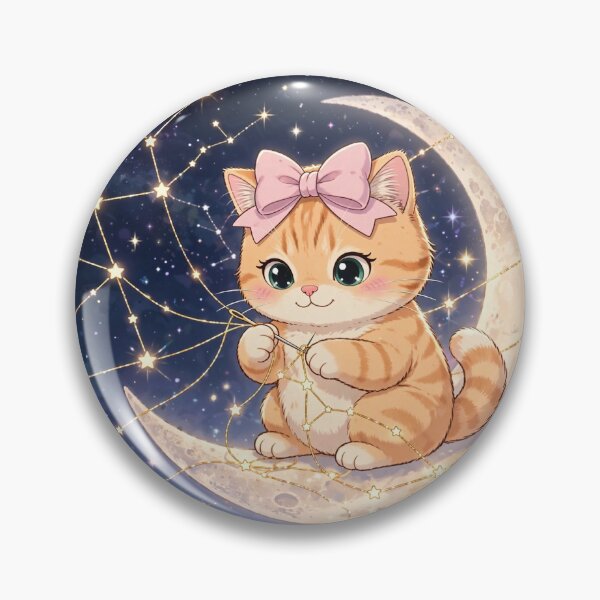 Item preview, Cute Kitten Sewing Stars On Moon designed and sold by Moody Vibes Studio.