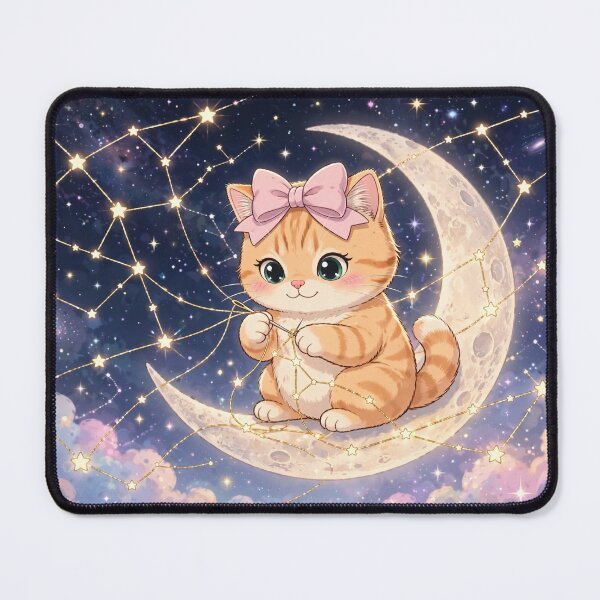Item preview, Cute Kitten Sewing Stars On Moon designed and sold by Moody Vibes Studio.