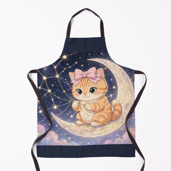 Item preview, Cute Kitten Sewing Stars On Moon designed and sold by Luna's World - Moody Vibes Studio.