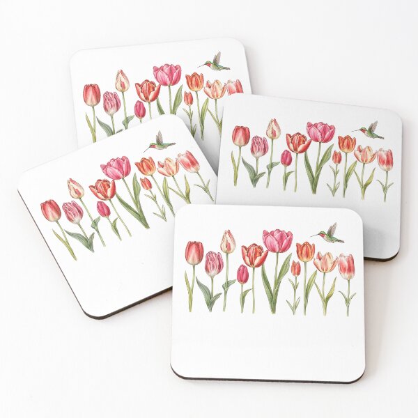 Item preview, Colorful Tulip Garden Hummingbird Botanical Spring Flower Lover designed and sold by Moizento.