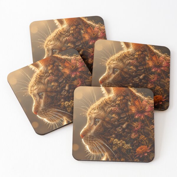 Item preview, Cozy Coffee Cat Autumn Floral Art designed and sold by Moodprint5.