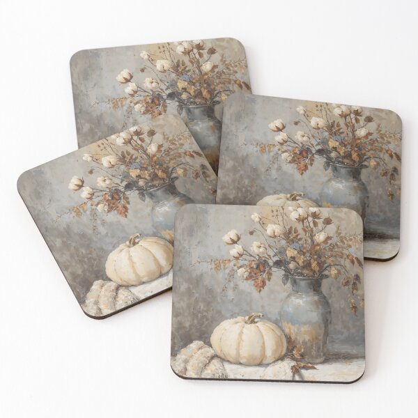 Item preview, Vintage Autumn Still Life with White Pumpkin and Cotton Stems designed and sold by Sergey Sedunov.