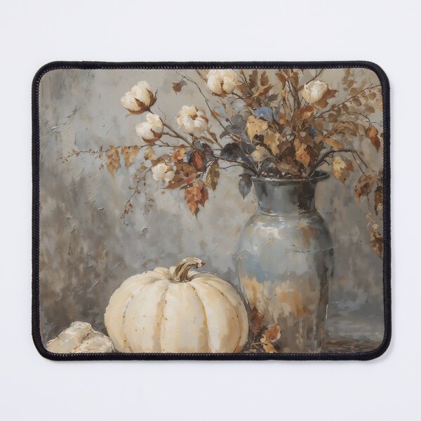 Item preview, Vintage Autumn Still Life with White Pumpkin and Cotton Stems designed and sold by Sergey Sedunov.