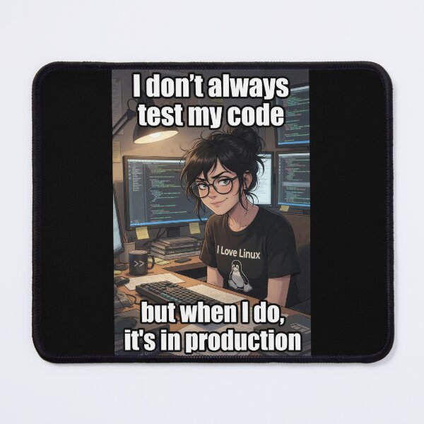 Item preview, I Don't Always Test My Code - But When I Do It's In Production | Anime Linux Girl designed and sold by Amber Sky Creations.