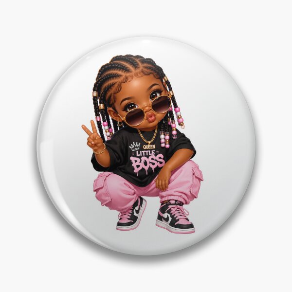 Item preview, Little Boss Chibi Girl | Cute Black Toddler Streetwear | Pink Cargo Pants | Fashion Kawaii Illustration designed and sold by MissDJLI.