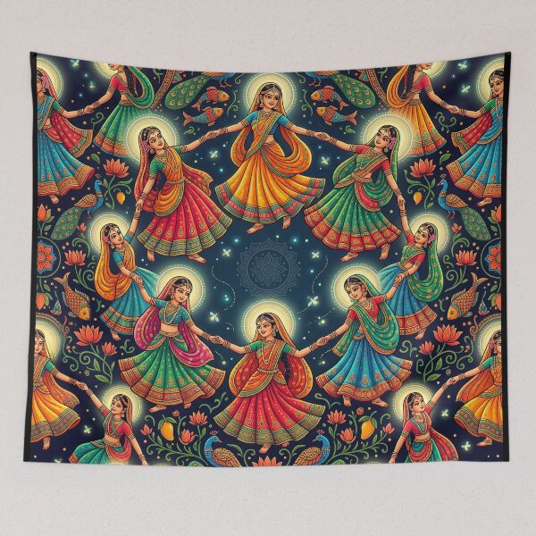 Item preview, Divine Raas: Luminous Gopis in Eternal Madhubani Dance designed and sold by krazzyremo.