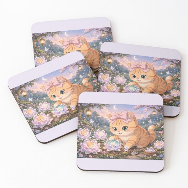 Item preview, Cute Kitten Gardening Crystal Lotus Flowers designed and sold by Moody Vibes Studio.