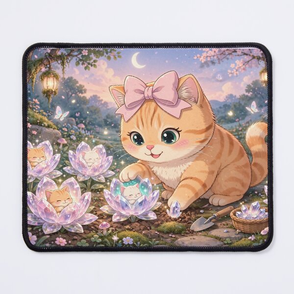 Item preview, Cute Kitten Gardening Crystal Lotus Flowers designed and sold by Moody Vibes Studio.