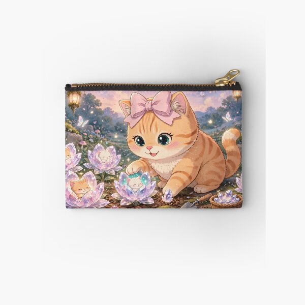 Item preview, Cute Kitten Gardening Crystal Lotus Flowers designed and sold by Moody Vibes Studio.