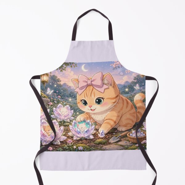 Item preview, Cute Kitten Gardening Crystal Lotus Flowers designed and sold by Luna's World - Moody Vibes Studio.