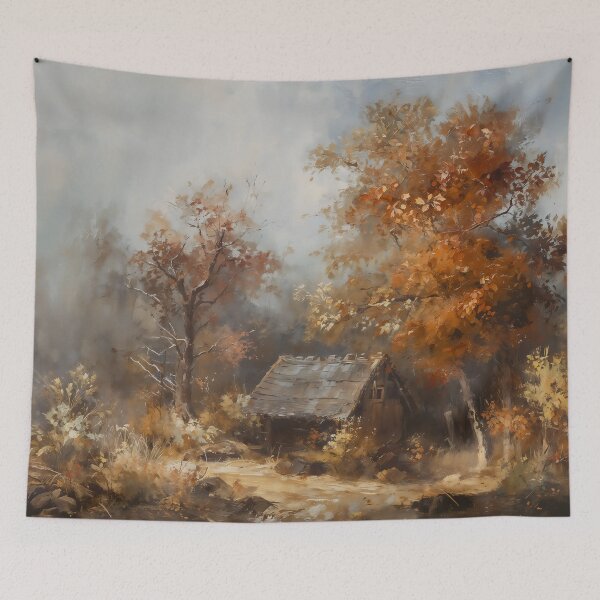 Item preview, Vintage Autumn Forest Cabin - Impressionistic Fall Landscape Painting designed and sold by Sergey Sedunov.