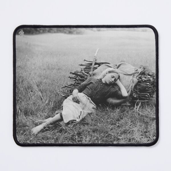 Item preview, "Weary" farm girl reclining in wheat field portrait black and white photograph 1890 Alfred Stieglitz designed and sold by Astrid Arkhangelsky.