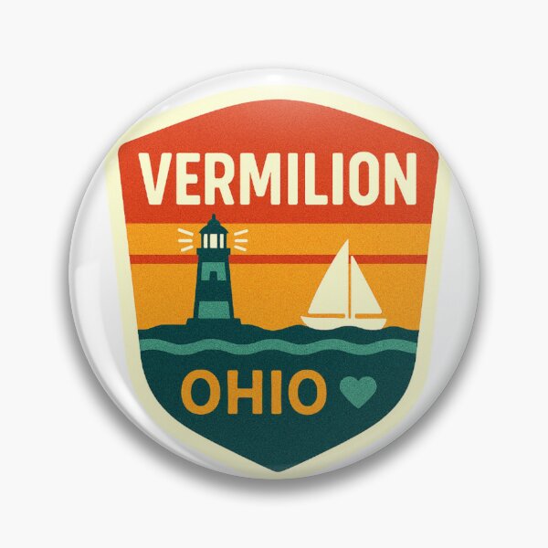 Item preview, Vermilion Ohio Sunset – Lake Erie Travel Badge designed and sold by Retro Kingdom Boutique.