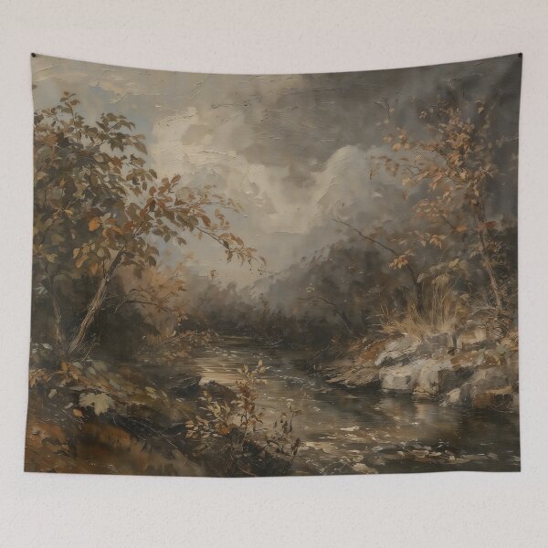Item preview, Vintage Autumn Forest River - Moody Fall Landscape Oil Painting designed and sold by Sergey Sedunov.