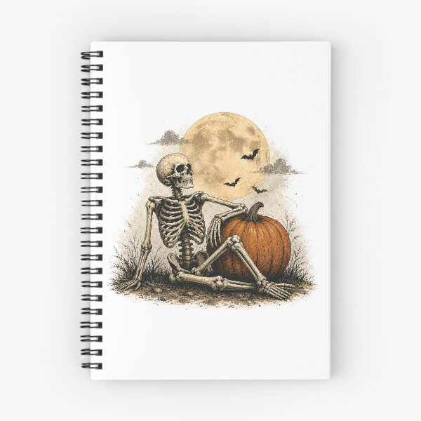 Item preview, Vintage Halloween Skeleton & Pumpkin | Retro Spooky Autumn Illustration designed and sold by Rewind Society.