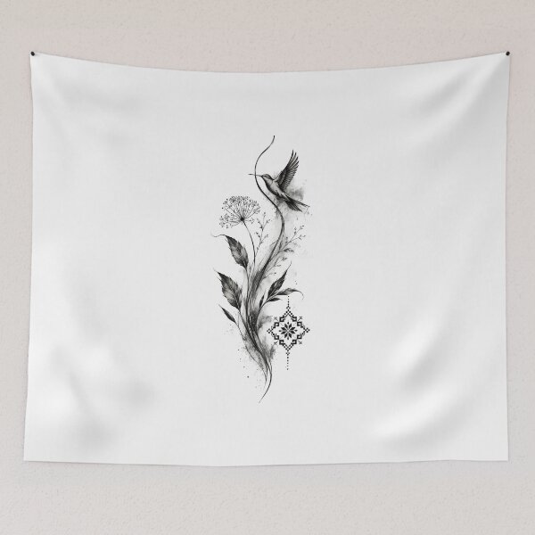 Item preview, Mystic Hummingbird Botanical Ink Illustration designed and sold by PetalGarden.