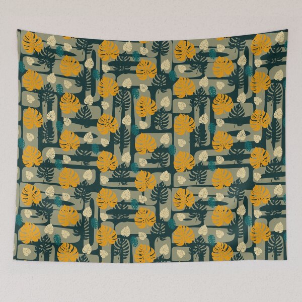 Item preview, Tropical Monstera Leaf and forms in dark green - Seamless Pattern designed and sold by StefanStudioArt.