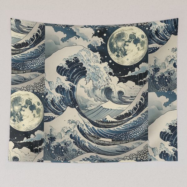 Item preview, Moonlit Great Wave Japanese Art Print | Ukiyo-e Ocean Wall Art designed and sold by RSDigitalPrintDesign.