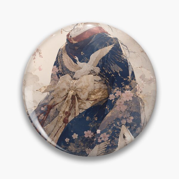 Item preview, Spring Blossom Spirit – Ethereal Japanese Kimono Woman with White Fox, Sakura Moon Fantasy Wall Art designed and sold by UkiyoeFusion.