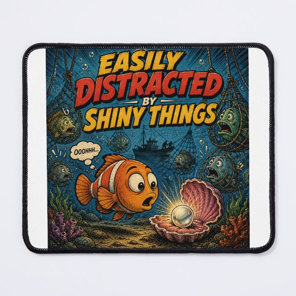 Item preview, Easily Distracted By Shiny Things Funny Fish designed and sold by Nano-Threads.