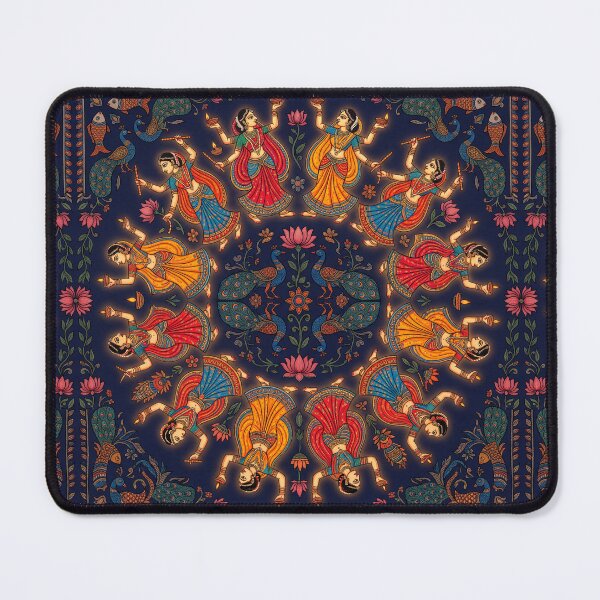 Item preview, Anand Raas: Eternal Gopis in Bioluminescent Madhubani Swirl designed and sold by krazzyremo.