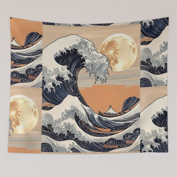 Item preview, Japanese Great Wave Under the Golden Moon | Ukiyo-e Ocean Art Print | Moonlit Seascape | Vintage Japanese Wall Decor | Asian Aesthetic Illustration designed and sold by RSDigitalPrintDesign.