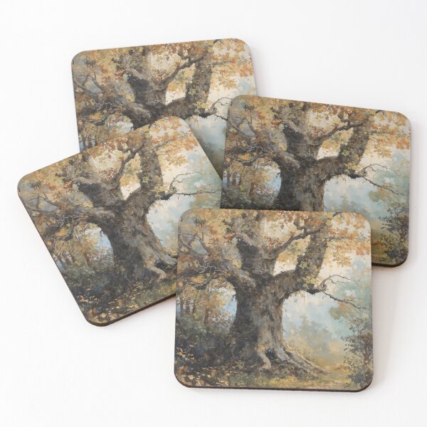 Item preview, Vintage Autumn Old Oak Tree - Golden Fall Forest Landscape Painting designed and sold by Sergey Sedunov.