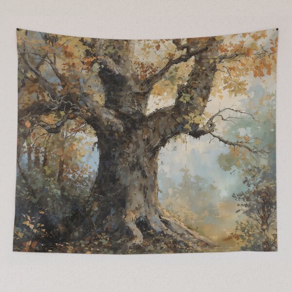 Item preview, Vintage Autumn Old Oak Tree - Golden Fall Forest Landscape Painting designed and sold by Sergey Sedunov.