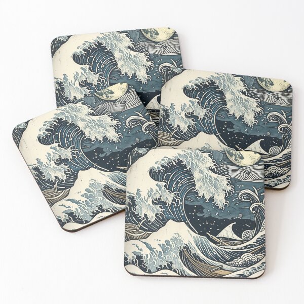 Item preview, Moonlit Japanese Ocean Wave Canvas Wall Art | Ukiyo‑e Inspired Great Wave Seascape Print designed and sold by RSDigitalPrintDesign.