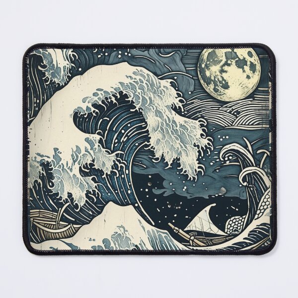 Item preview, Moonlit Japanese Ocean Wave Canvas Wall Art | Ukiyo‑e Inspired Great Wave Seascape Print designed and sold by RSDigitalPrintDesign.