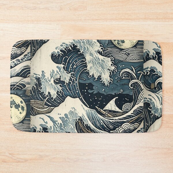 Item preview, Moonlit Japanese Ocean Wave Canvas Wall Art | Ukiyo‑e Inspired Great Wave Seascape Print designed and sold by RSDigitalPrintDesign.