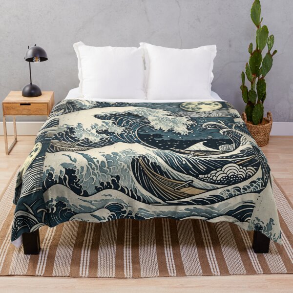 Item preview, Moonlit Japanese Ocean Wave Canvas Wall Art | Ukiyo‑e Inspired Great Wave Seascape Print designed and sold by RSDigitalPrintDesign.