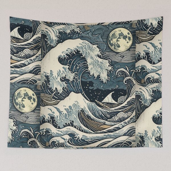 Item preview, Moonlit Japanese Ocean Wave Canvas Wall Art | Ukiyo‑e Inspired Great Wave Seascape Print designed and sold by RSDigitalPrintDesign.