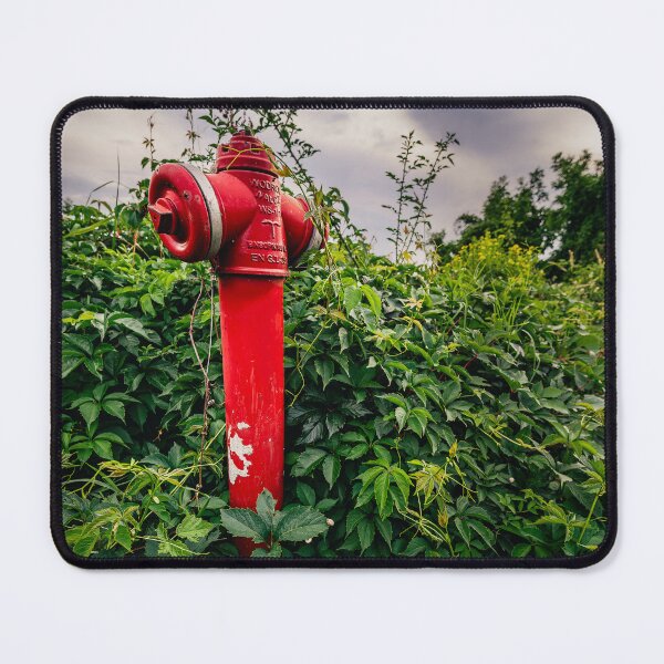 Item preview, Red Fire Hydrant Swallowed by Wild Greenery — Nature Photography Print designed and sold by Rabee Khalil Photography.