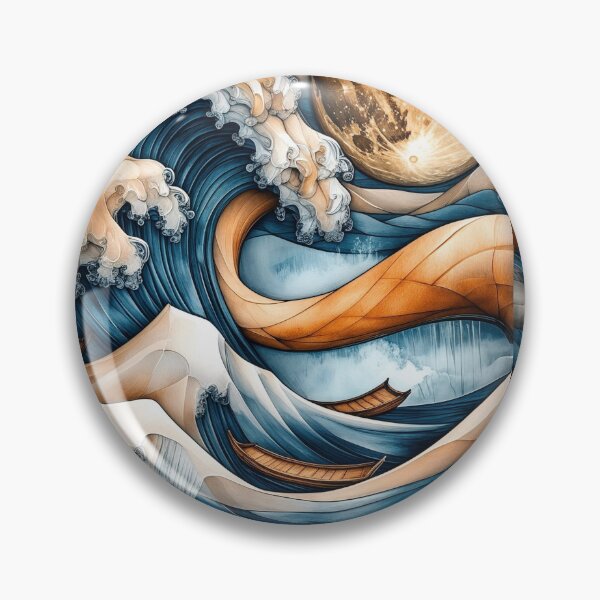 Item preview, Golden Moon Japanese Wave Poster | Ukiyo-e Ocean Wall Art designed and sold by RSDigitalPrintDesign.