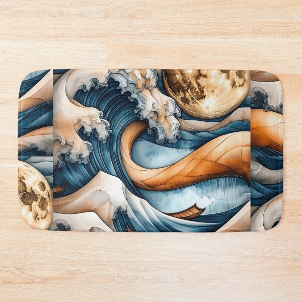 Item preview, Golden Moon Japanese Wave Poster | Ukiyo-e Ocean Wall Art designed and sold by RSDigitalPrintDesign.