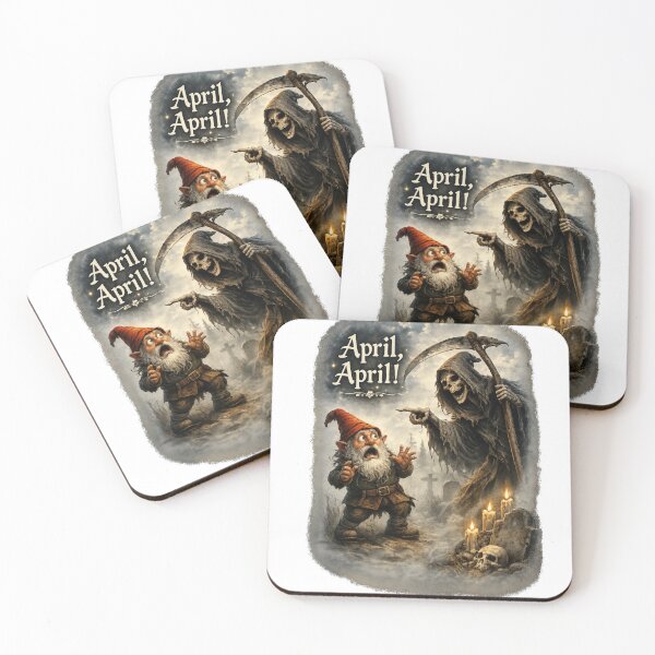 Item preview, April, April! Terrified Gnome Meets the Grim Reaper – Funny German April Fool Fantasy designed and sold by Alpine-Ink.