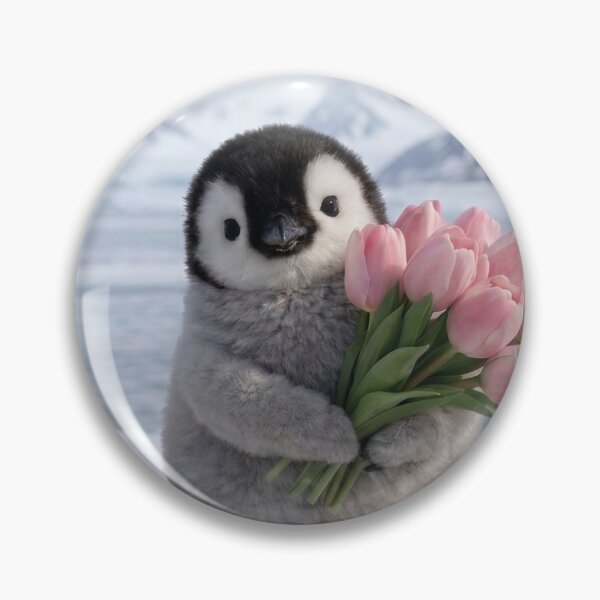 Item preview, Baby Emperor Penguin Holding Pink Tulips designed and sold by Vinnu Vault.