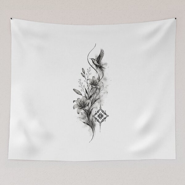 Item preview, Vintage Lily & Hummingbird Botanical Illustration designed and sold by PetalGarden.