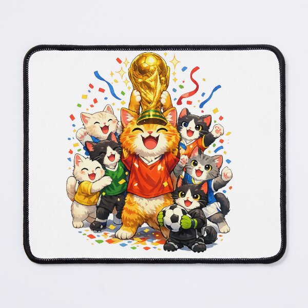 Item preview, Champion Soccer Cats Celebration – Cute Orange Tabby Lifting the World Trophy designed and sold by SketchPalet.