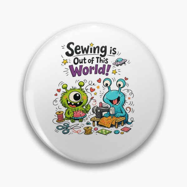Item preview, Alien Sewing Is Out of This World! Funny Sewing Lover Cartoon Sticker designed and sold by EverStitchStudio ★★★★★.