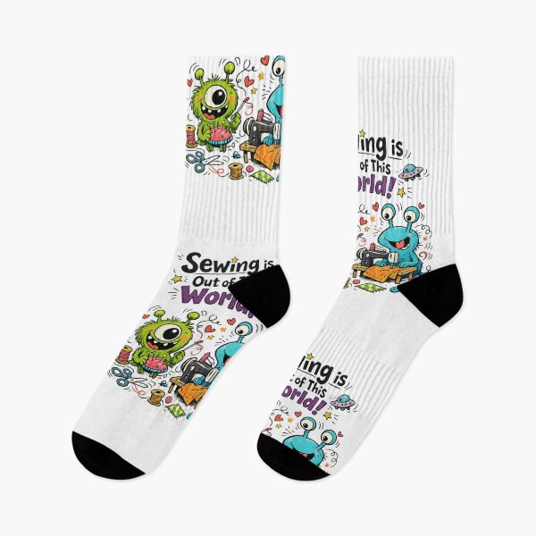 Item preview, Alien Sewing Is Out of This World! Funny Sewing Lover Cartoon Sticker designed and sold by EverStitchStudio ★★★★★.