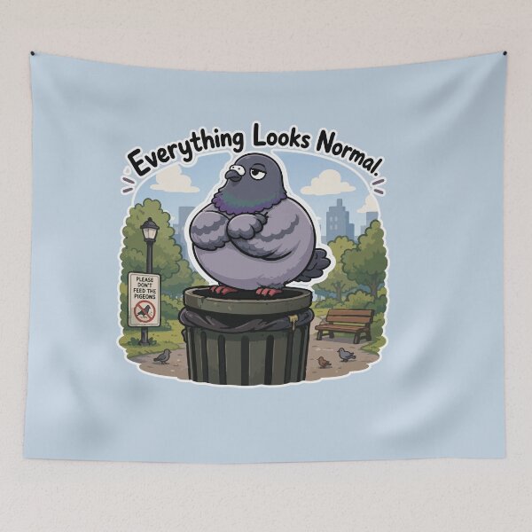 Item preview, Everything Looks Normal Funny Pigeon Trash Can Bird Meme Sticker designed and sold by SimplePoDesign.