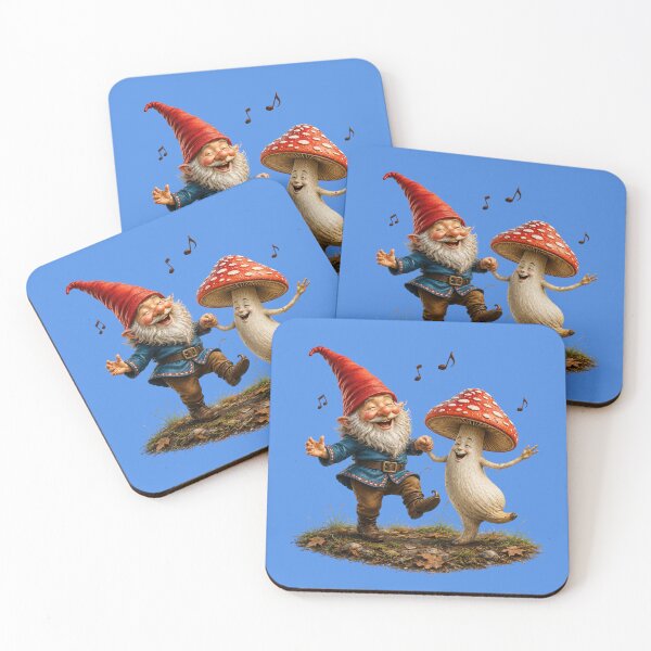 Item preview, Happy Gnome Dancing with Smiling Mushroom | Whimsical Forest Fantasy  designed and sold by Alpine-Ink.