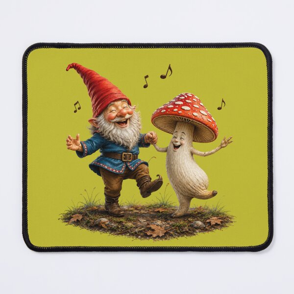 Item preview, Happy Gnome Dancing with Smiling Mushroom | Whimsical Forest Fantasy designed and sold by Alpine-Ink.