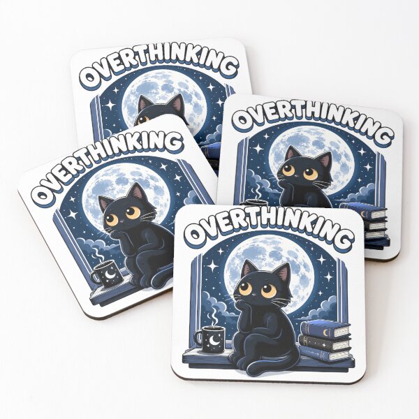 Item preview, Overthinking Black Cat Cozy Night Reading Aesthetic designed and sold by the-dovlat.