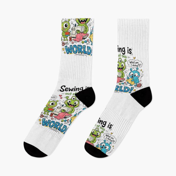 Item preview, Alien Sewing Is Out of This World! Funny Sewing Lover Cartoon Sticker designed and sold by EverStitchStudio ★★★★★.
