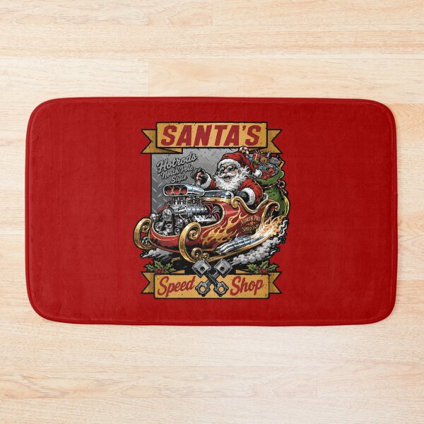 Item preview, Hotrod Santa Speed Shop North Pole Sleigh Dragster Garage Christmas Art designed and sold by hobrath.